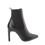 Women's Elastic Detail Black Leather Boots