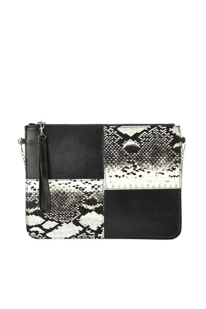 Women's Chain Strap Snake Pattern Black Bag