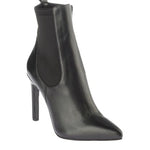 Women's Elastic Detail Black Leather Boots