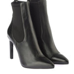 Women's Elastic Detail Black Leather Boots