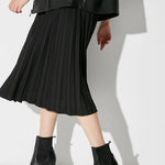 Women's Elastic Detail Black Leather Boots