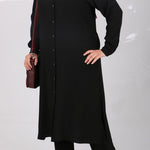 Women's Oversize Black Crimped Fabric Tunic & Pants Set