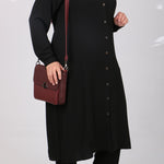 Women's Oversize Black Crimped Fabric Tunic & Pants Set