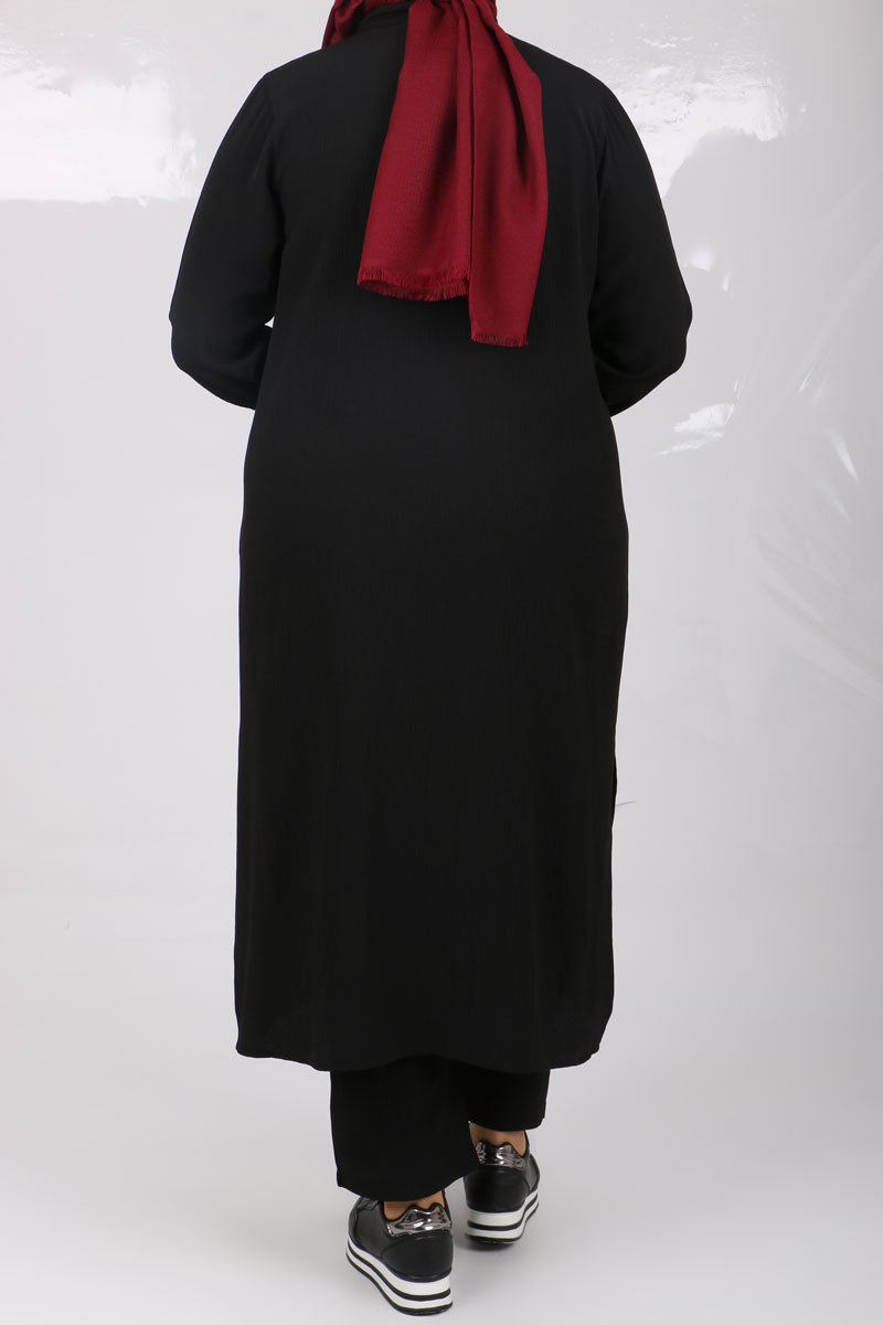 Women's Oversize Black Crimped Fabric Tunic & Pants Set