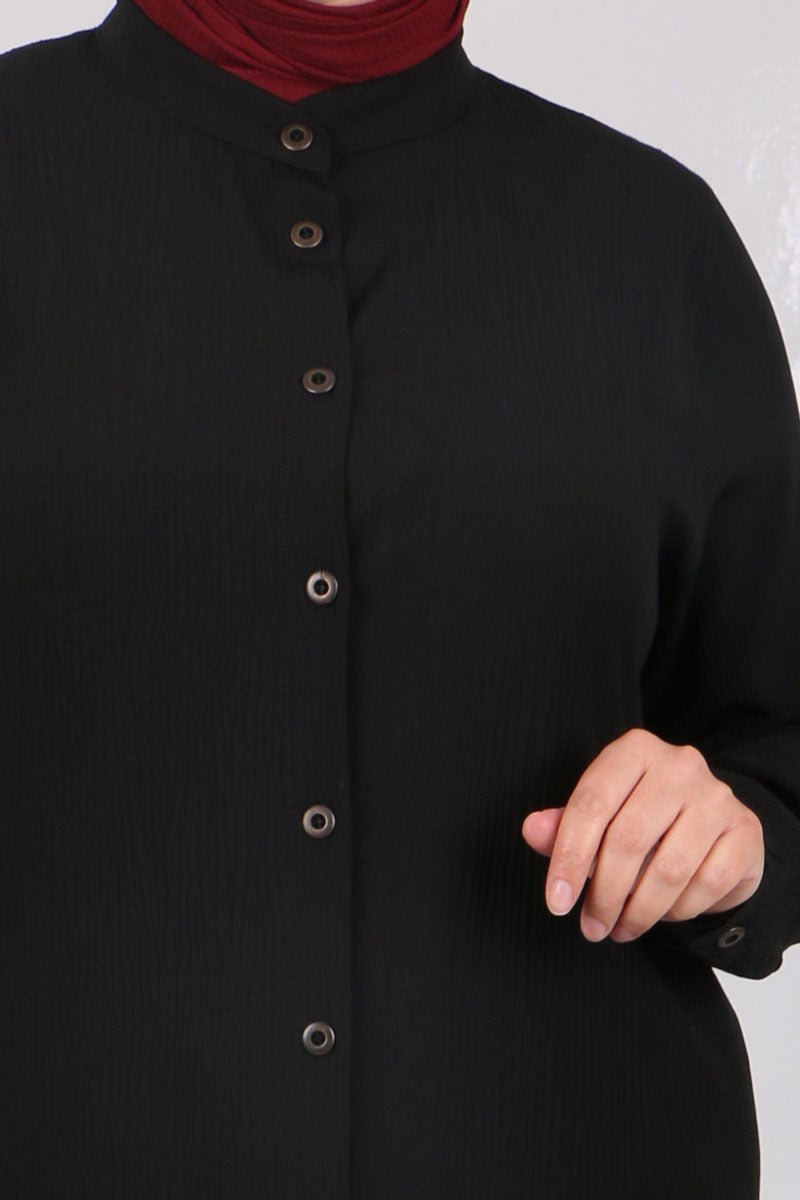 Women's Oversize Black Crimped Fabric Tunic & Pants Set