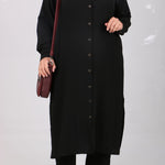 Women's Oversize Black Crimped Fabric Tunic & Pants Set