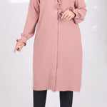 Women's Oversize Frill Long Dusty Rose Shirt