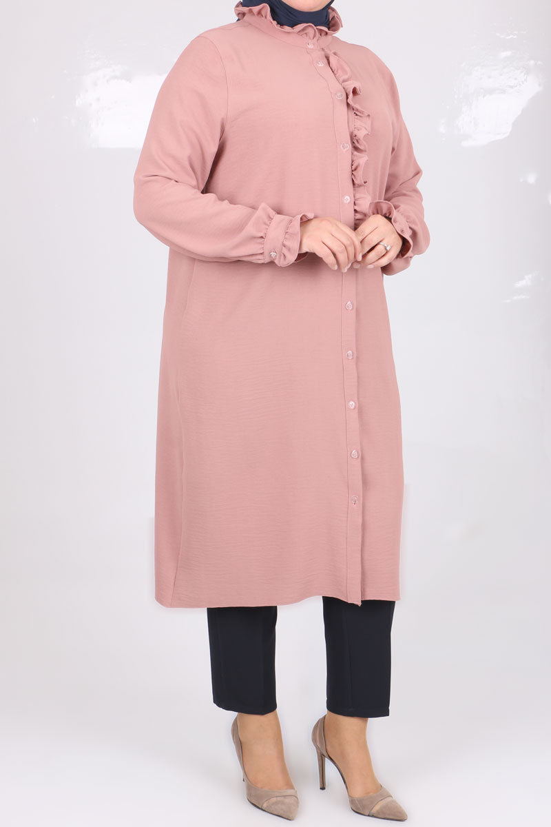 Women's Oversize Frill Long Dusty Rose Shirt