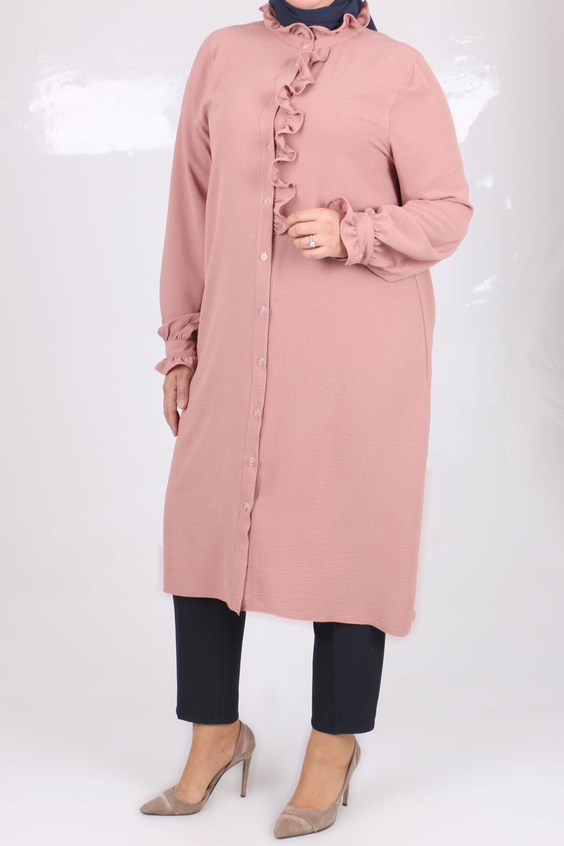 Women's Oversize Frill Long Dusty Rose Shirt