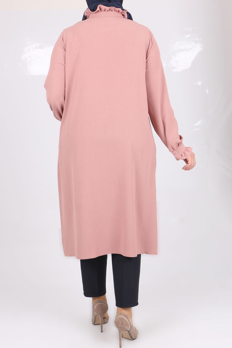 Women's Oversize Frill Long Dusty Rose Shirt