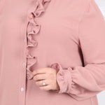 Women's Oversize Frill Long Dusty Rose Shirt