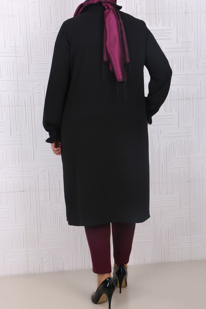 Women's Oversize Frill Long Black Shirt