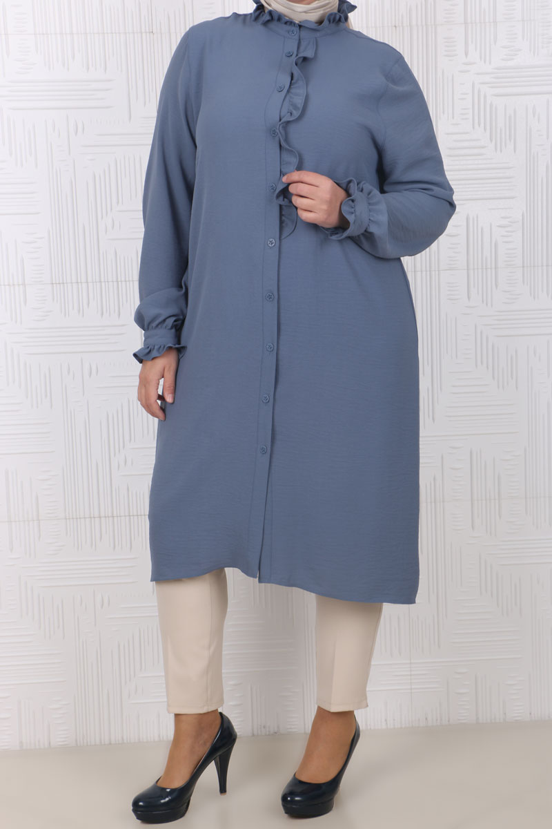 Women's Oversize Frill Indigo Shirt