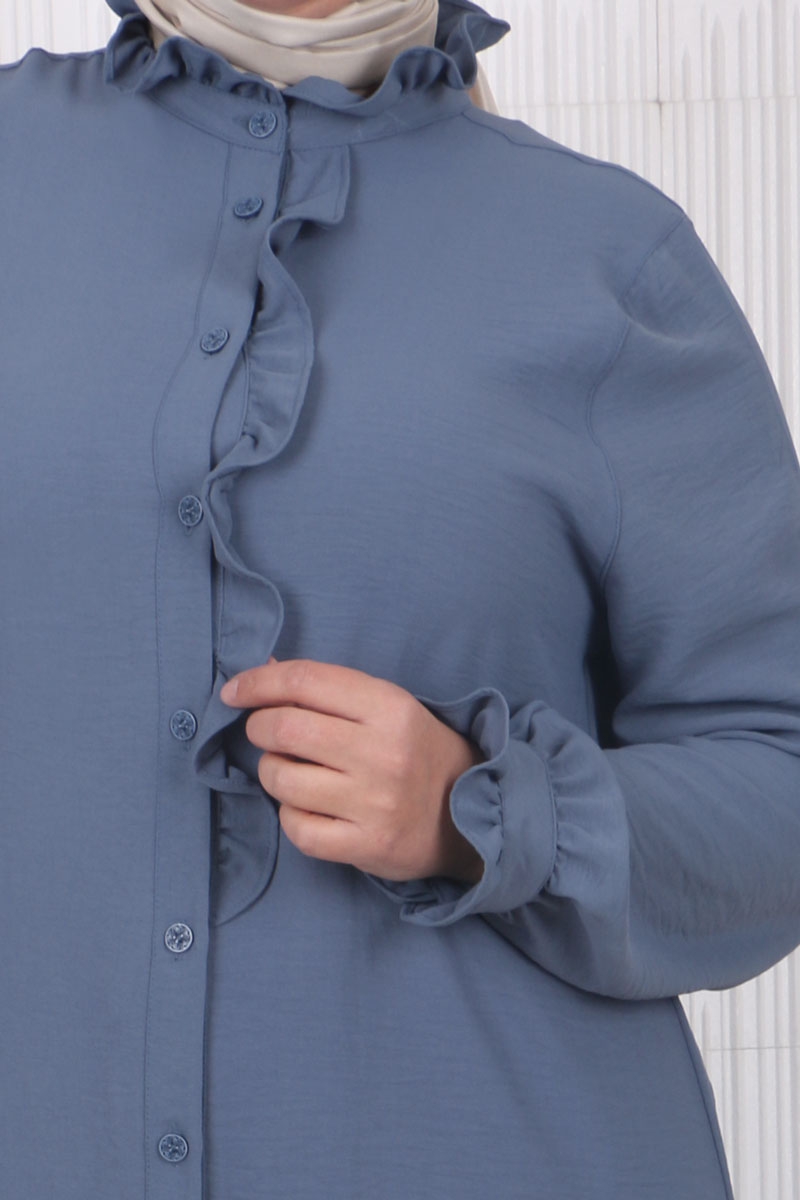 Women's Oversize Frill Indigo Shirt