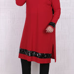 Women's Oversize Sequin Detail Red Tunic