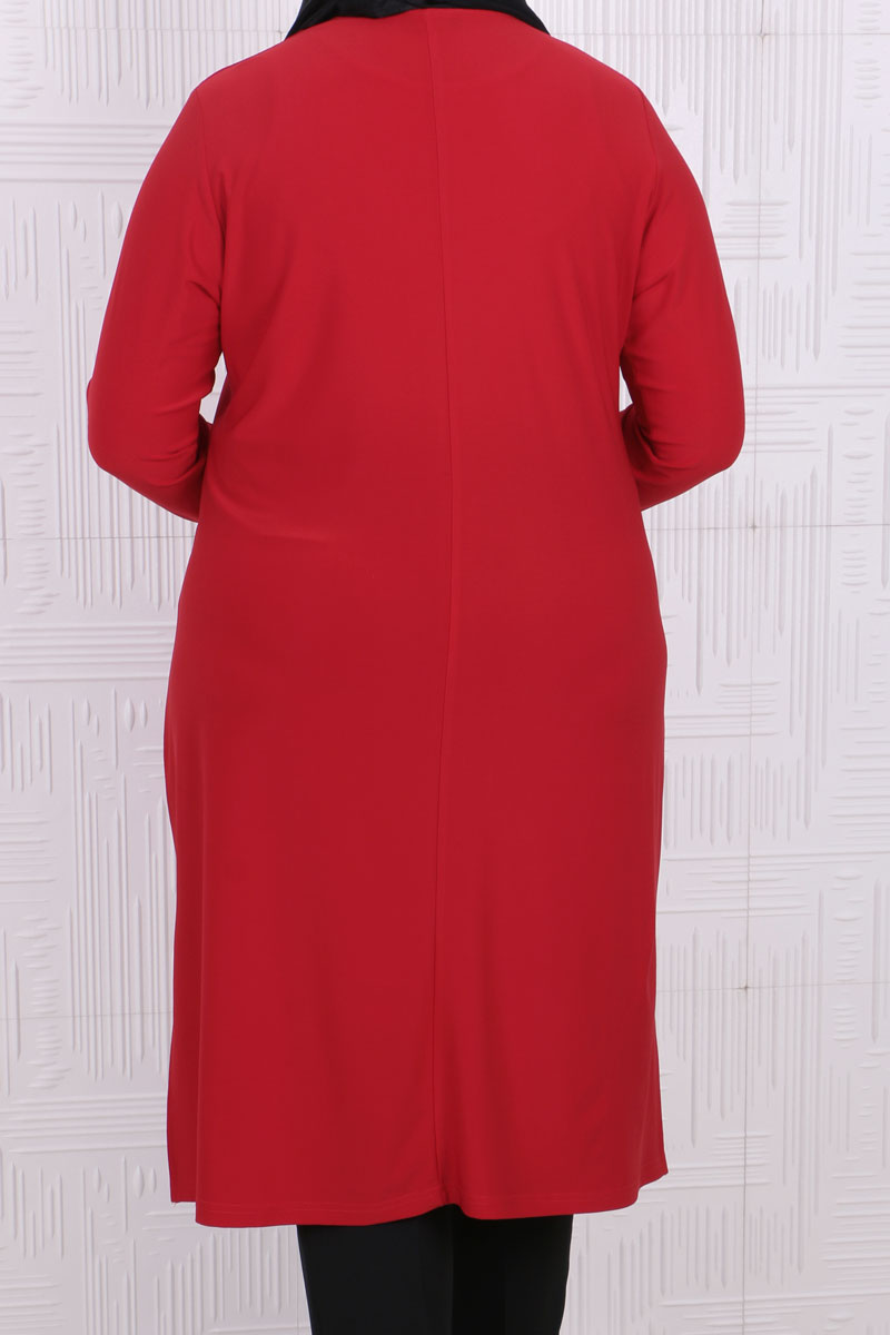 Women's Oversize Sequin Detail Red Tunic