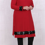Women's Oversize Sequin Detail Red Tunic