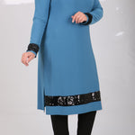 Women's Oversize Sequin Detail Blue Tunic