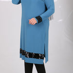 Women's Oversize Sequin Detail Blue Tunic