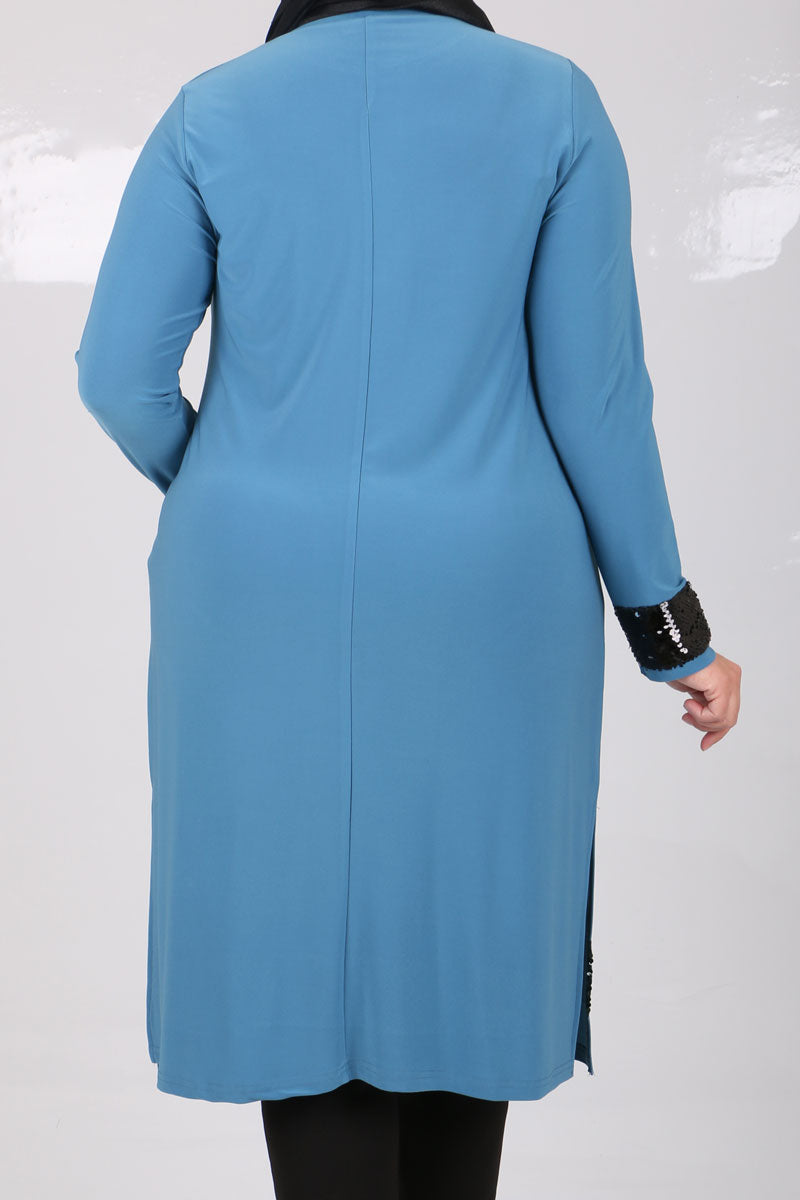 Women's Oversize Sequin Detail Blue Tunic