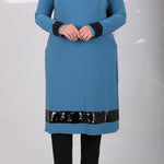 Women's Oversize Sequin Detail Blue Tunic