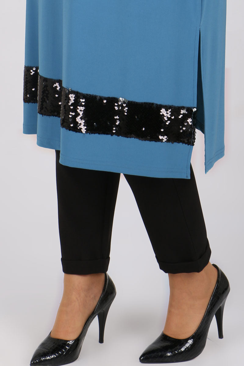 Women's Oversize Sequin Detail Blue Tunic