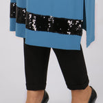 Women's Oversize Sequin Detail Blue Tunic