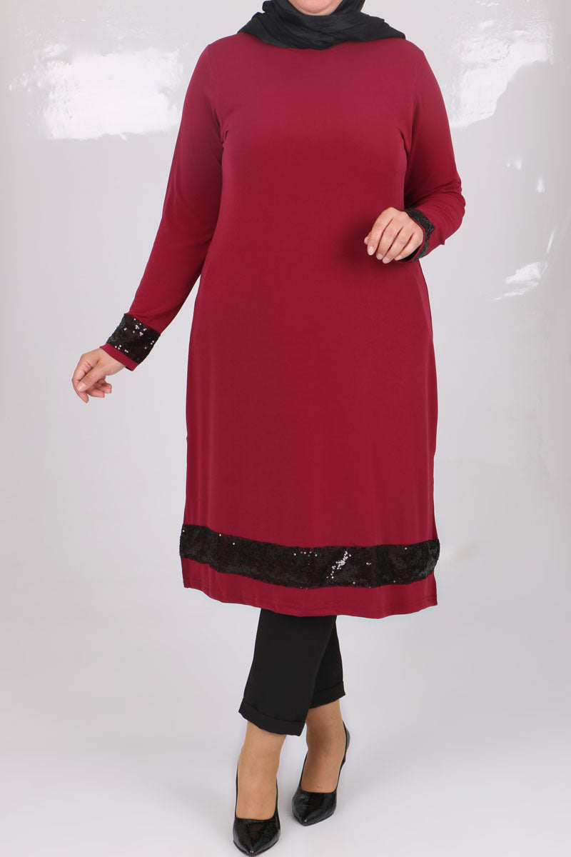 Women's Oversize Sequin Detail Maroon Tunic