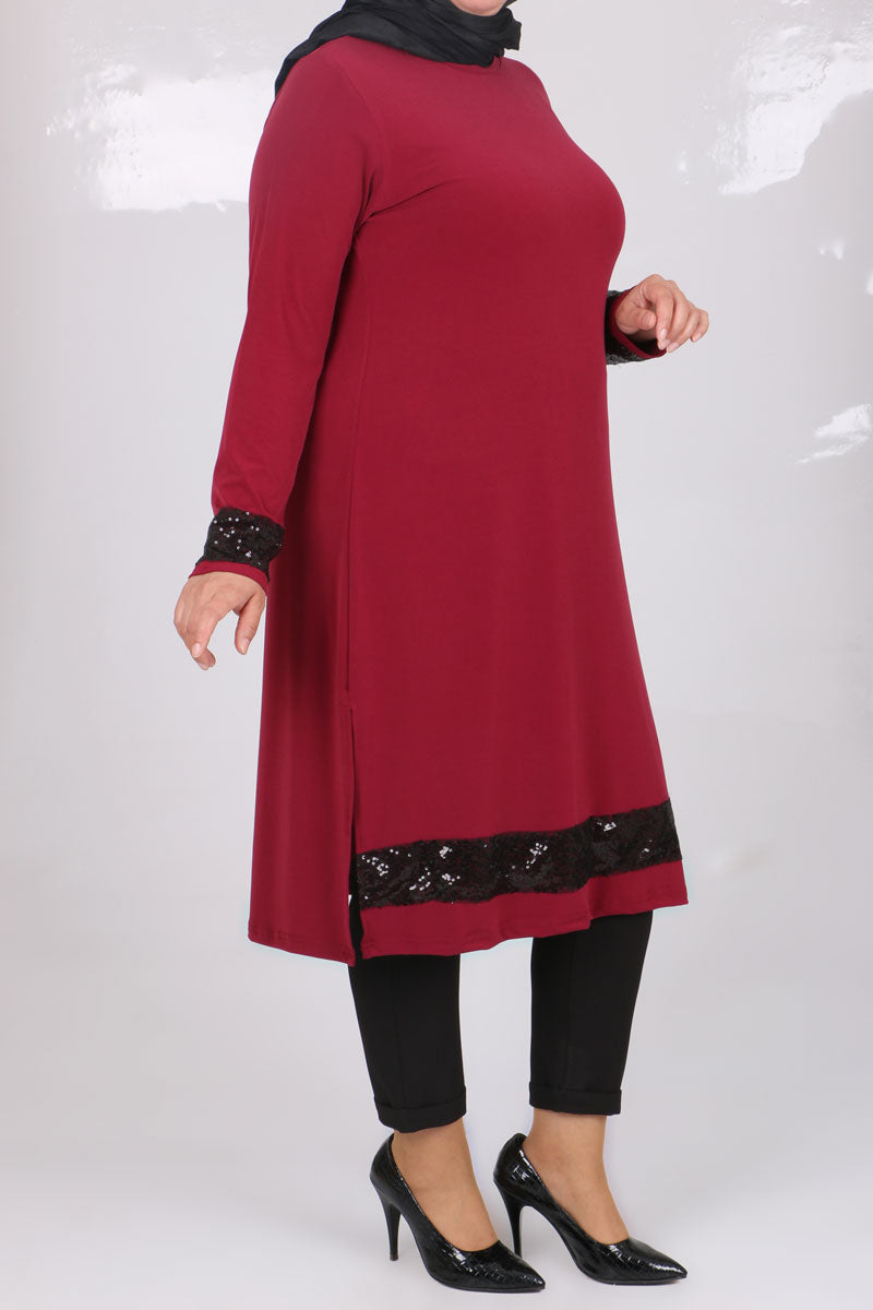 Women's Oversize Sequin Detail Maroon Tunic