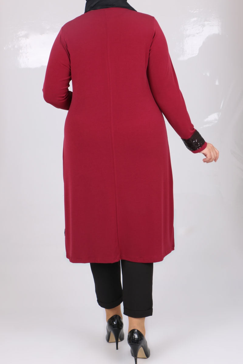 Women's Oversize Sequin Detail Maroon Tunic