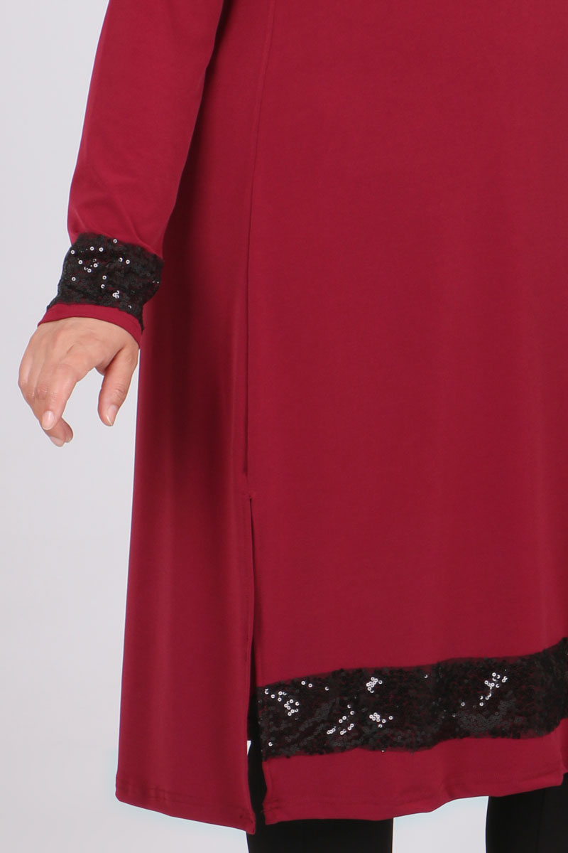 Women's Oversize Sequin Detail Maroon Tunic