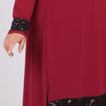 Women's Oversize Sequin Detail Maroon Tunic