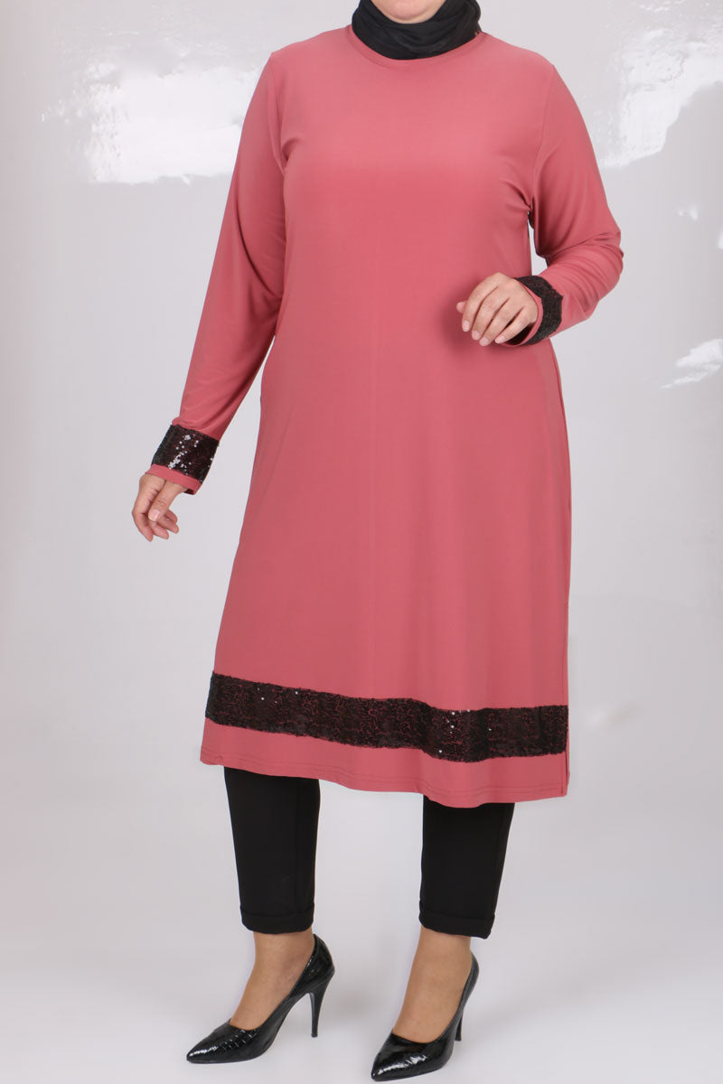 Women's Oversize Sequin Detail Dusty Rose Tunic