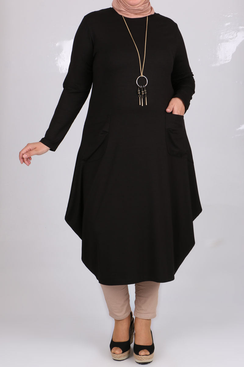 Women's Oversize Black Combed Cotton Tunic