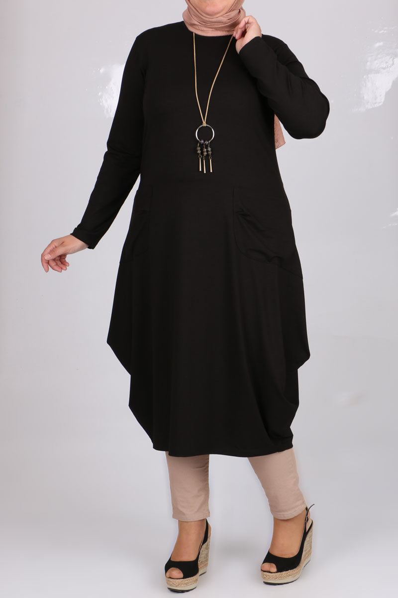 Women's Oversize Black Combed Cotton Tunic