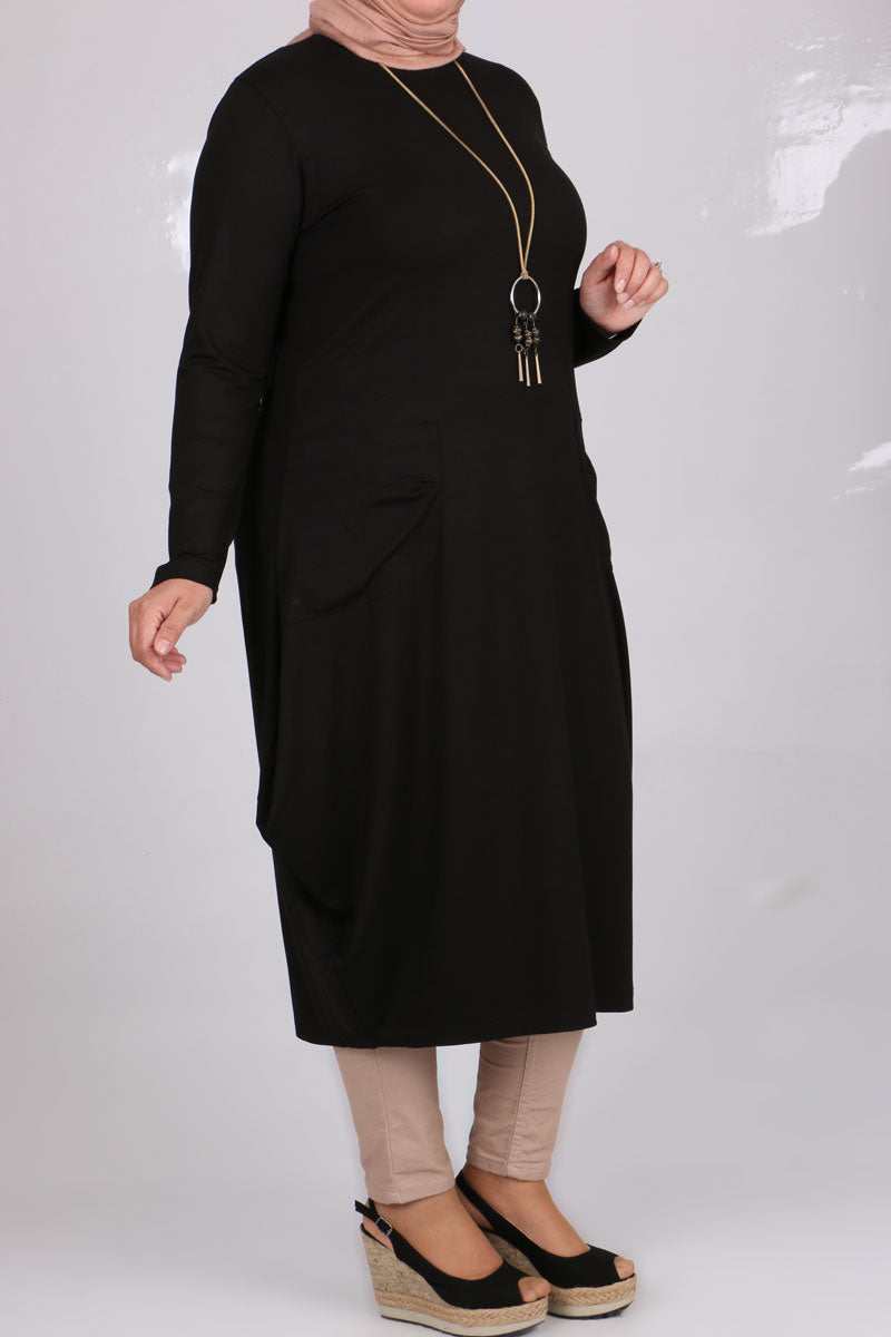 Women's Oversize Black Combed Cotton Tunic