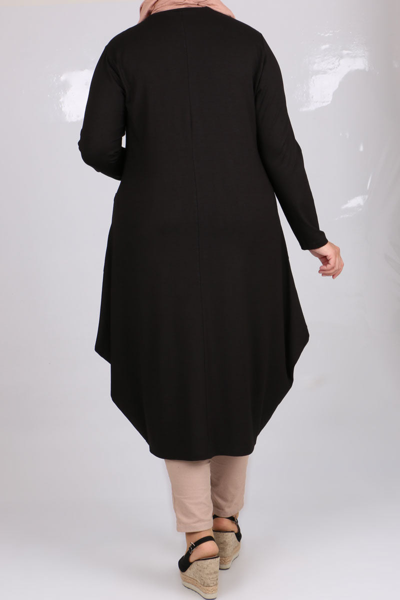 Women's Oversize Black Combed Cotton Tunic