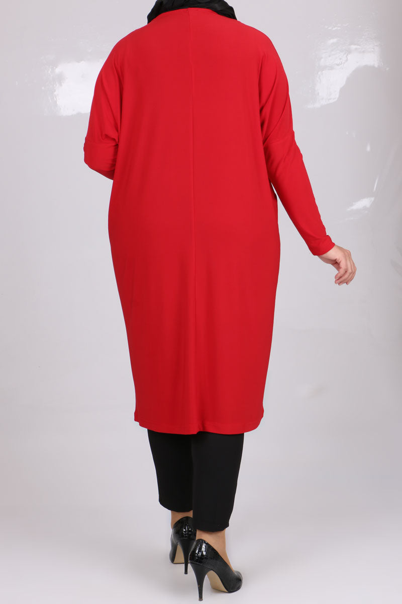 Women's Oversize Collar Detail Red Tunic