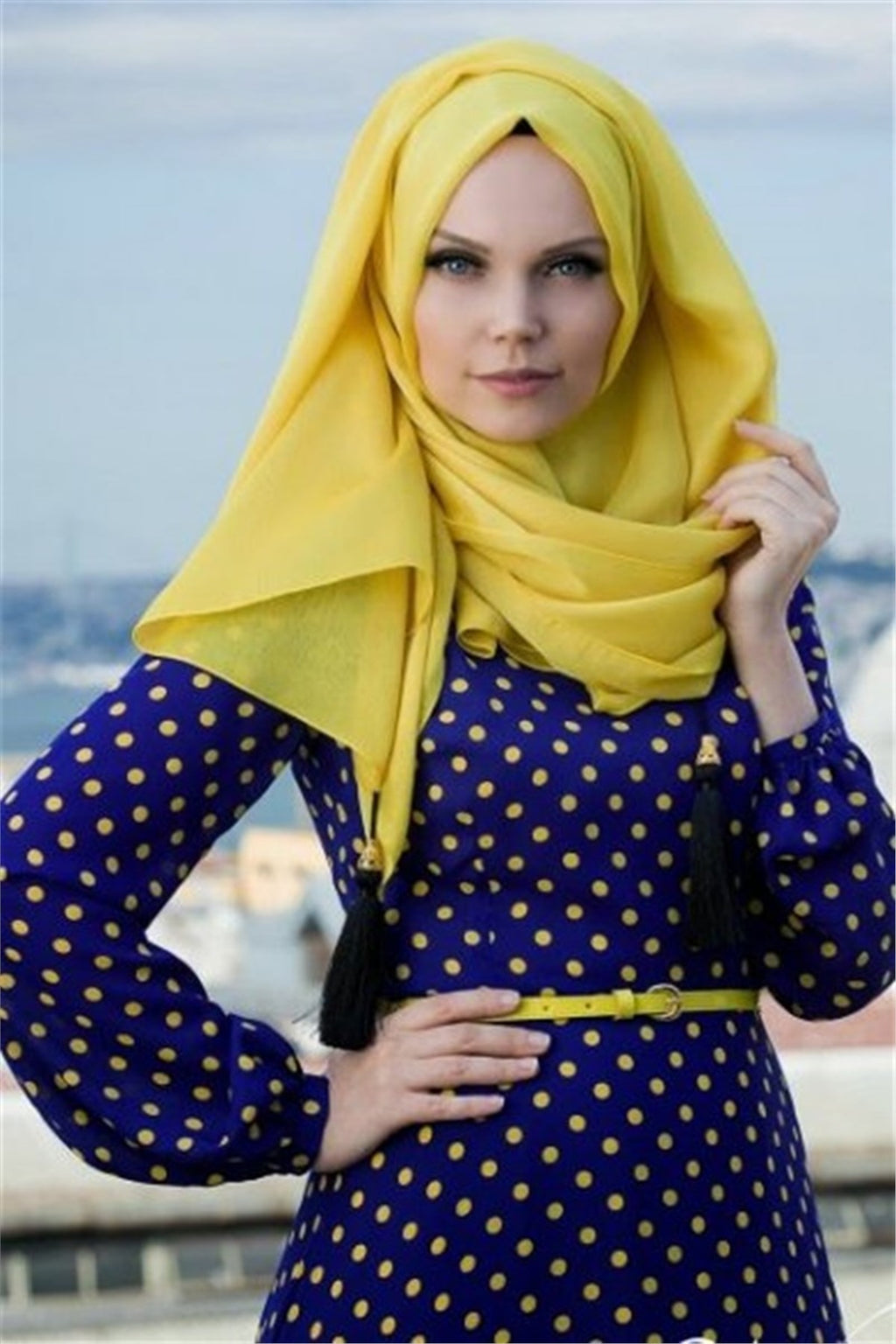 Women's Fringe Mustard Silk Shawl