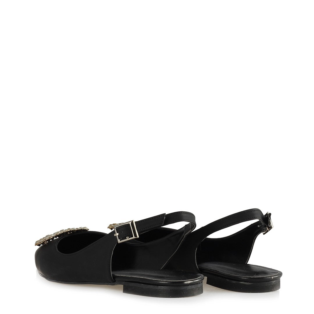 Women's White Gemmed Black Slingback Shoes