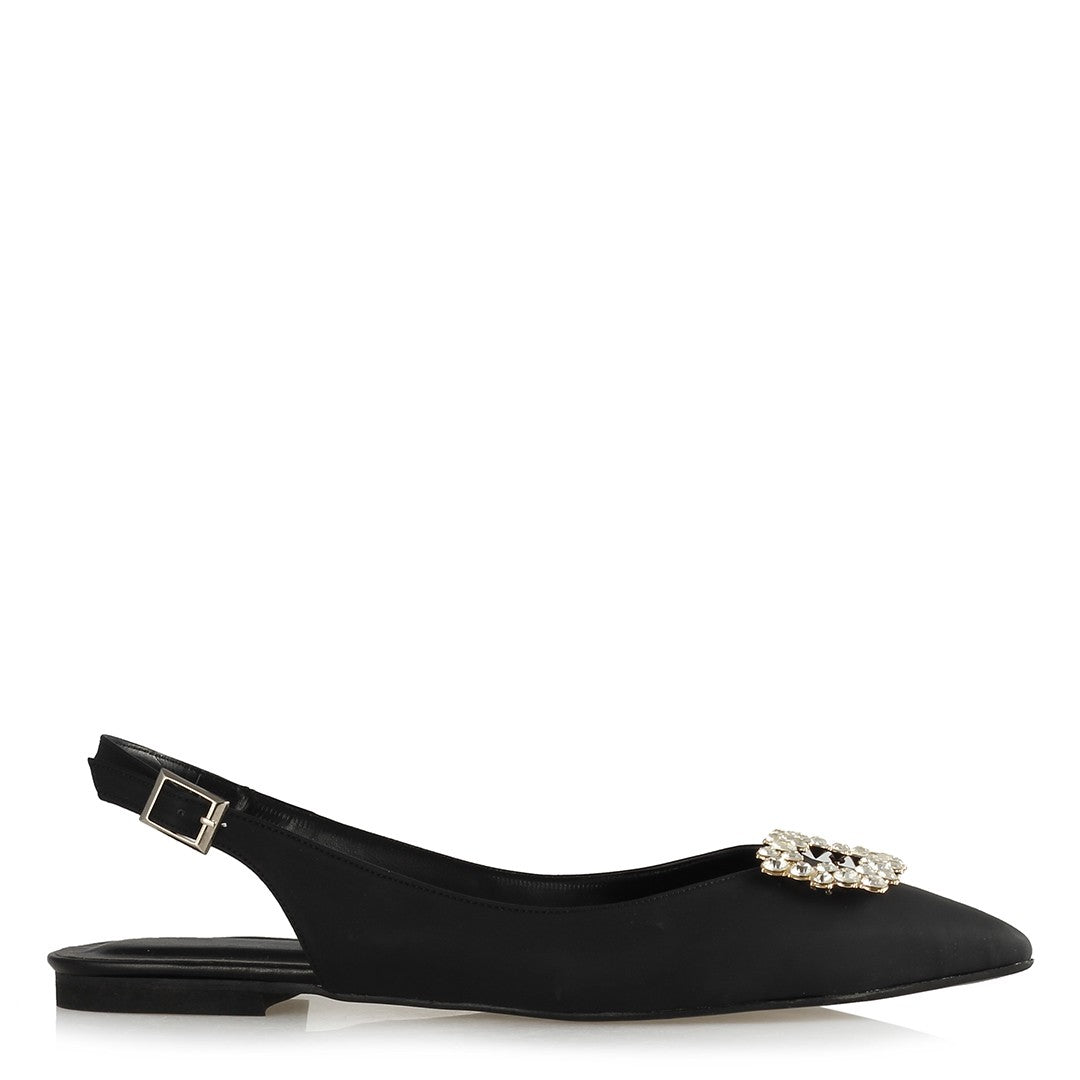 Women's White Gemmed Black Slingback Shoes