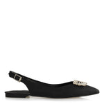 Women's White Gemmed Black Slingback Shoes