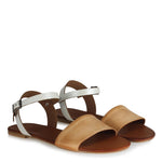 Women's Camel White Leather Sandals