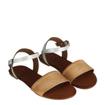 Women's Camel White Leather Sandals