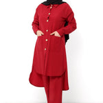 Women's Pocket Claret Red Modest Tunic & Pants Set
