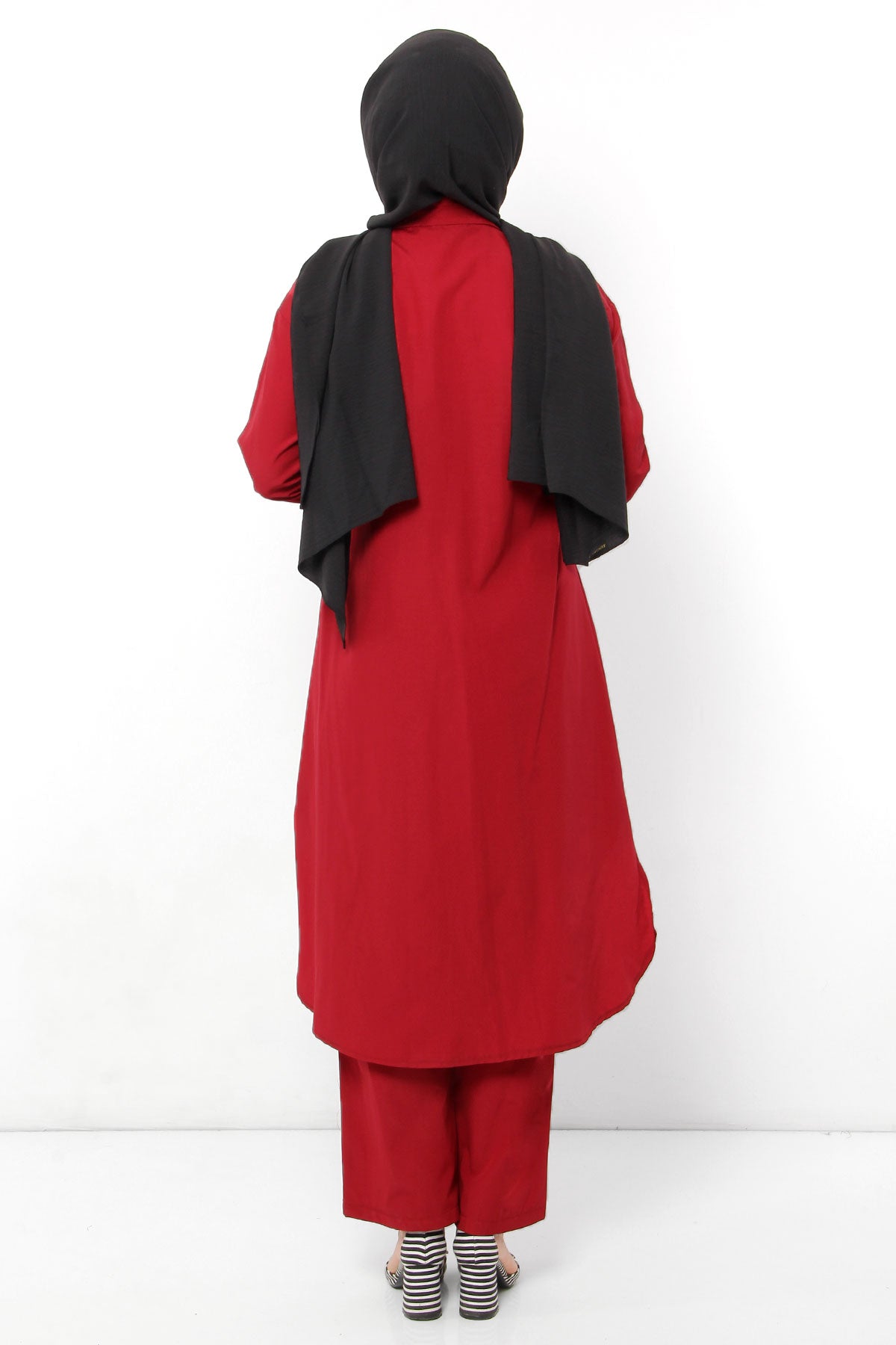 Women's Pocket Claret Red Modest Tunic & Pants Set