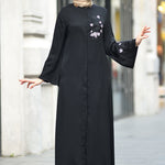 Women's Floral Guipure Detail Black Abaya