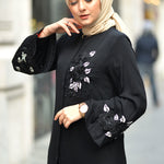 Women's Floral Guipure Detail Black Abaya
