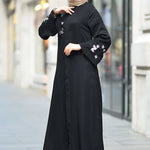 Women's Floral Guipure Detail Black Abaya