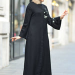 Women's Floral Guipure Detail Black Abaya
